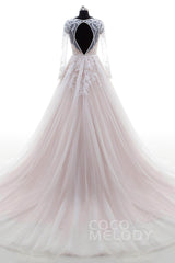 A-Line Court Train Lace and Tulle Wedding Dress LD4432 - COCOMELODY