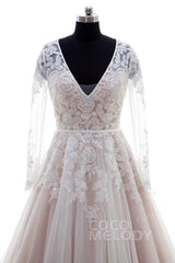 A-Line Court Train Lace and Tulle Wedding Dress LD4432 - COCOMELODY