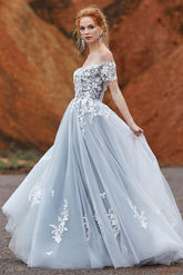 A-Line Sweep-Brush Train Tulle Gothic Wedding Dress LD5830CR - COCOMELODY