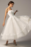 A-Line Ankle Length Tulle Wedding Dress CW2392 - COCOMELODY