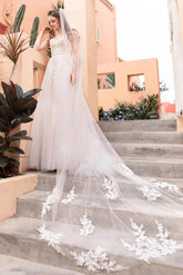 One-tier Lace Edge Tulle Cathedral Veils CV0226 - COCOMELODY