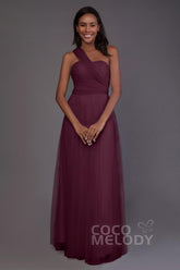 Sheath-Column Floor Length Tulle Bridesmaid Dress PR3502 - COCOMELODY