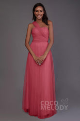 Sheath-Column Floor Length Tulle Bridesmaid Dress PR3502 - COCOMELODY