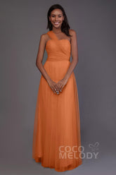 Sheath-Column Floor Length Tulle Bridesmaid Dress PR3502 - COCOMELODY