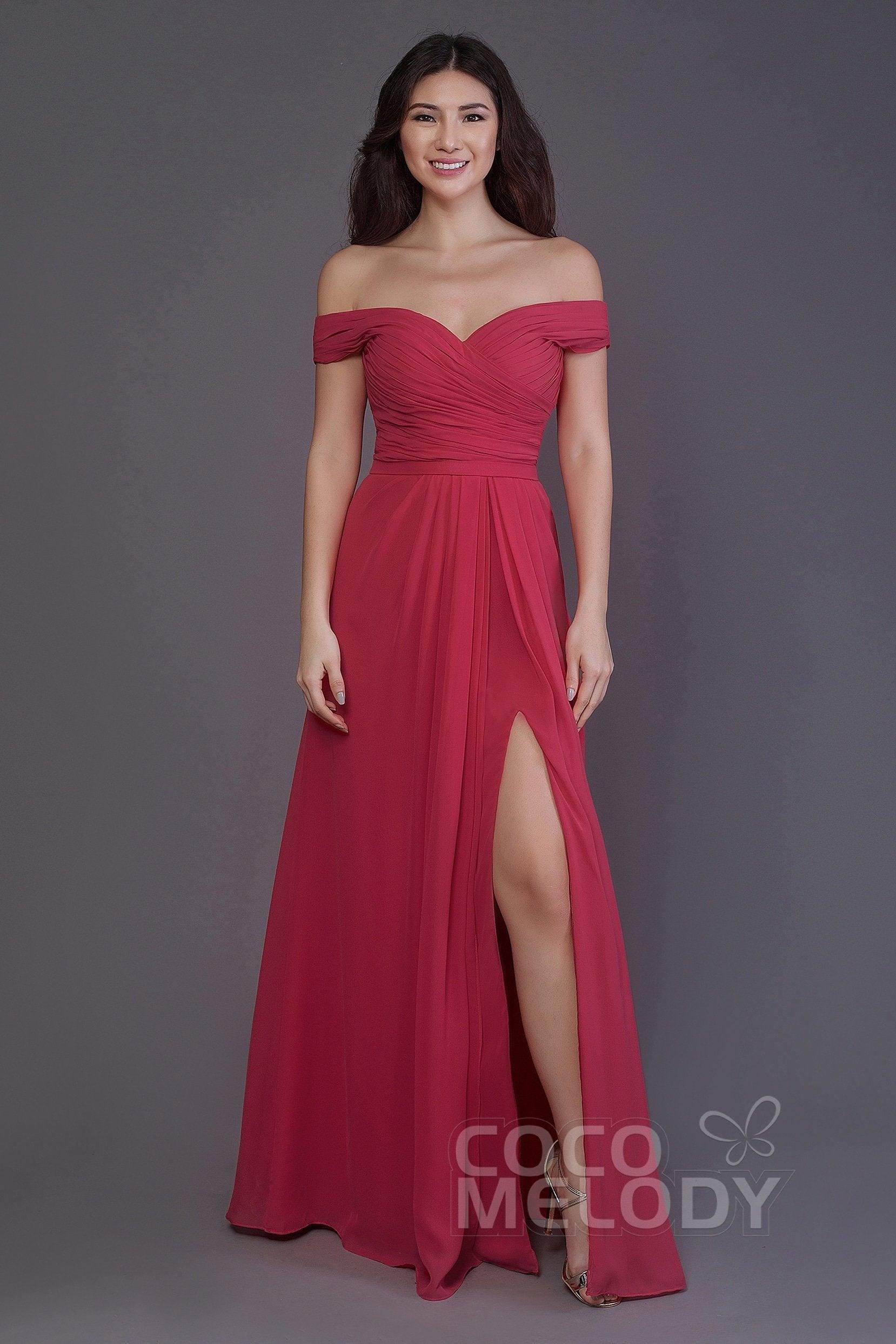 Sheath-Column Floor Length Chiffon Bridesmaid Dress PR3536PS - COCOMELODY