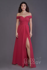 Sheath-Column Floor Length Chiffon Bridesmaid Dress PR3536PS - COCOMELODY