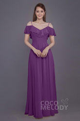 Sheath-Column Floor Length Chiffon Bridesmaid Dress PR3570PS - COCOMELODY