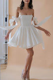 A-Line Mini Satin Little White Dress 4318813652 - COCOMELODY