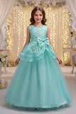 A-Line Round Neck Sleeveless Organza Floor Length Flower Girl Dresses 1029094443095