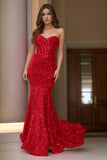 Trumpet-Mermaid Sweep-Brush Train Sequined Prom Dress CS0413 - COCOMELODY