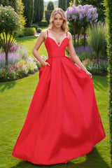 A-Line Floor Length Satin Prom Dress CS0451 - COCOMELODY