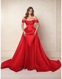 A-Line Chapel Train Satin Prom Dress CS0416 - COCOMELODY