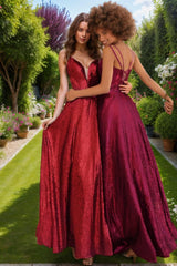 A-Line Floor Length Sequined Prom Dress CS0453 - COCOMELODY