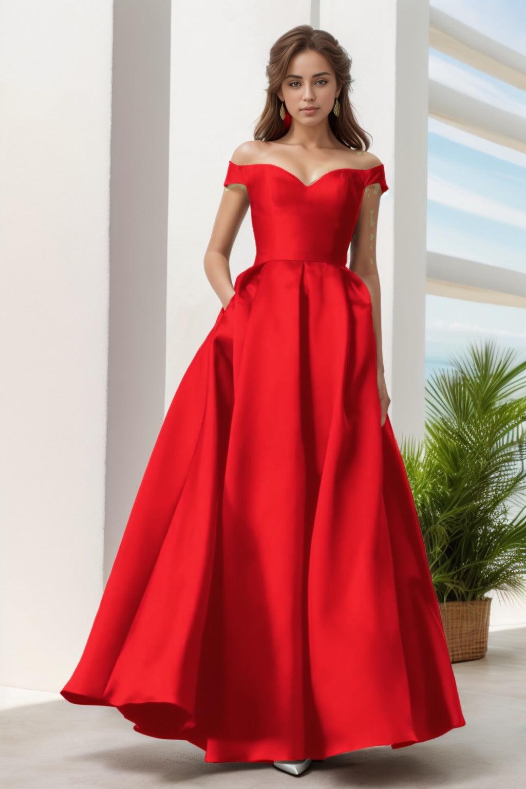 A-Line Floor Length Satin Prom Dress CS0408 - COCOMELODY