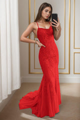 Trumpet-Mermaid Sweep-Brush Train Tulle Prom Dress CS0398 - COCOMELODY