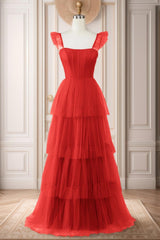 A-Line Sweep-Brush Train Tulle Prom Dress CS0471 - COCOMELODY