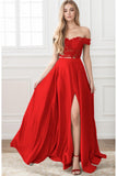 A-Line Sweep-Brush Train Elastic Satin Prom Dress CS0414 - COCOMELODY