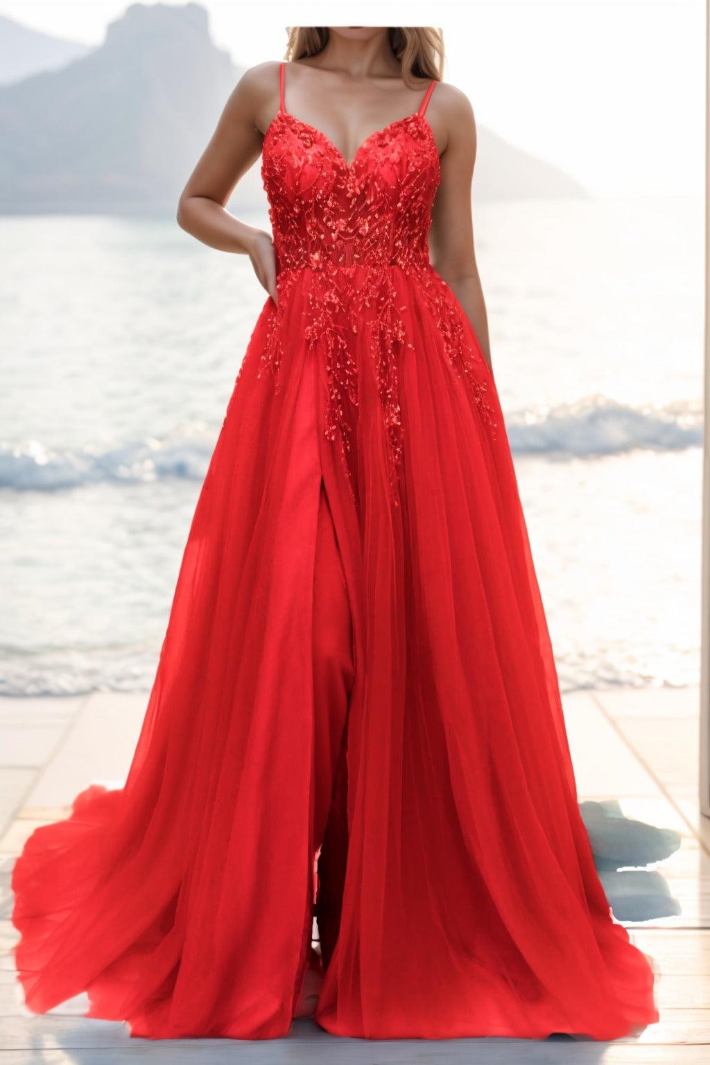 A-line Sweep-Brush Train Tulle Prom Dress CS0402 - COCOMELODY