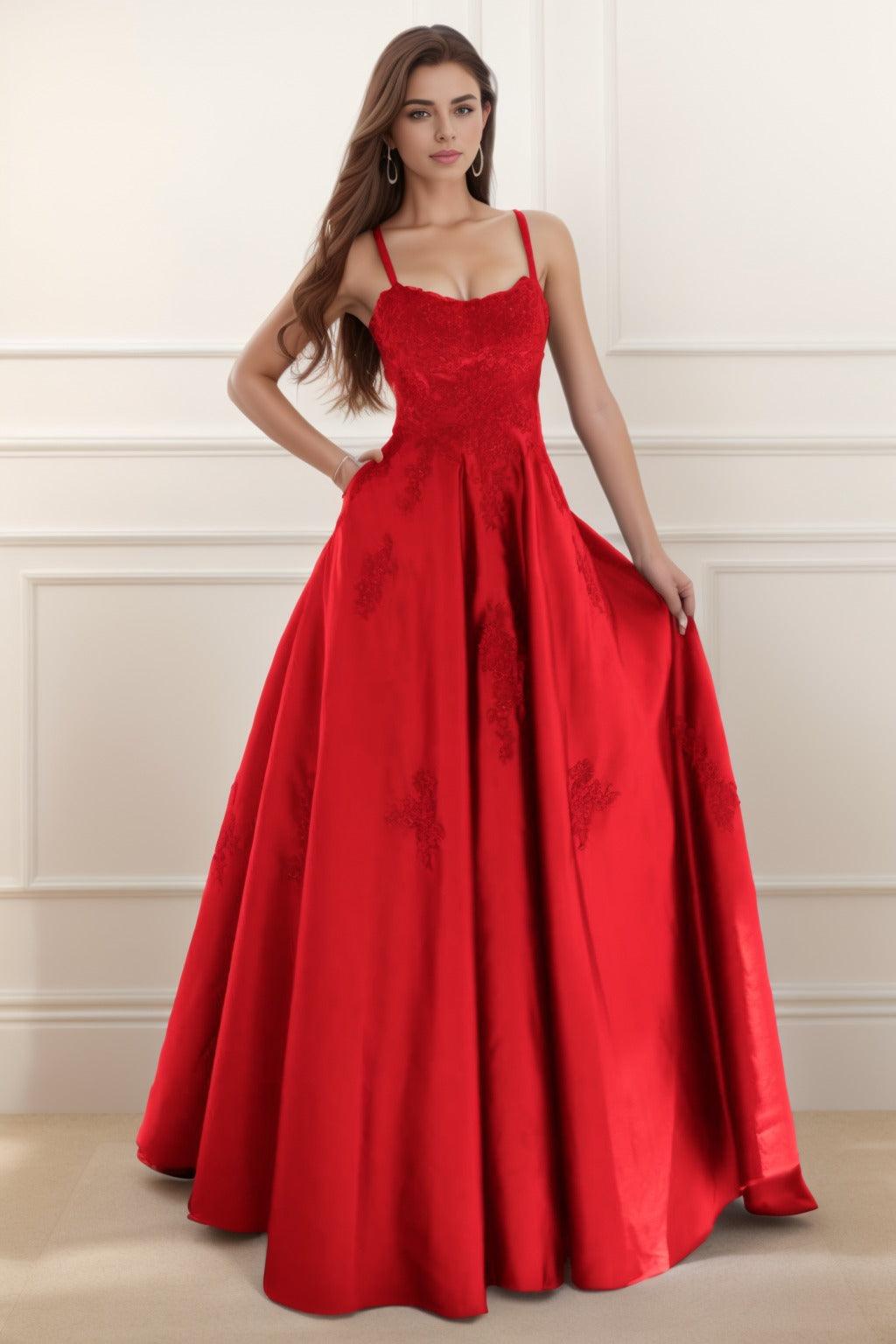 A-Line Floor Length Satin Prom Dress CS0458 - COCOMELODY