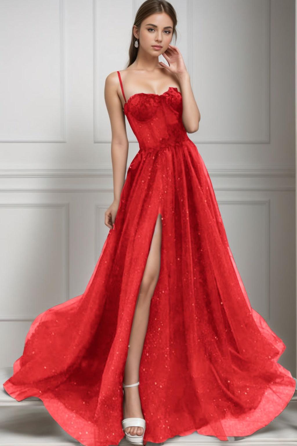 A-Line Sweep-Brush Train Tulle Prom Dress CS0439 - COCOMELODY