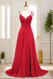A-Line Sweep-Brush Train Chiffon Prom Dress CS0470 - COCOMELODY