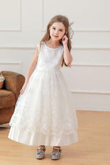 A-Line/two-piece Scoop Neck Long Sleeve Lace Flower Girl Dresses 785738686737 - COCOMELODY
