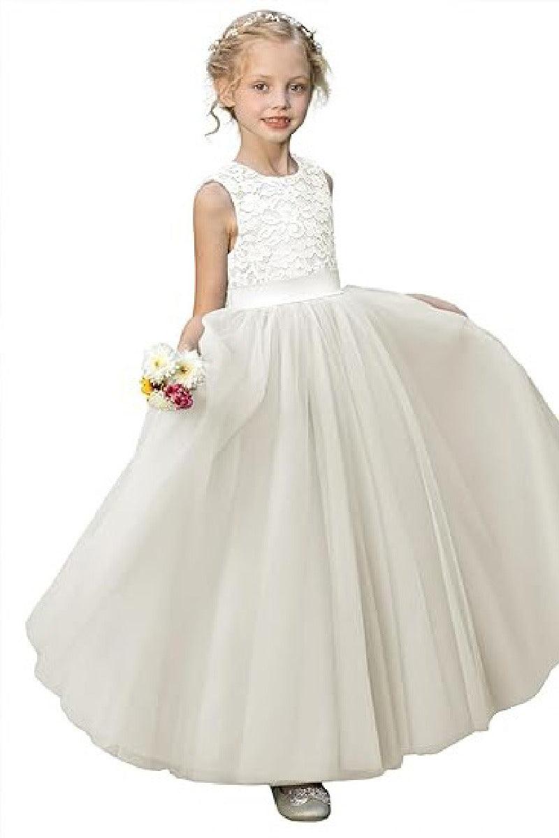 A-Line/Princess Scoop Neck Tulle Flower Girl Dresses With Sash/Bow 797915415325 - COCOMELODY