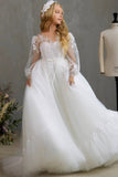 Ball Gown Illusion Sweetheart Neck Sheer Puff Long Lace Sleeves With Fitted Cuffs Tulle Floor Length Flower Girl Dresses 733237512683