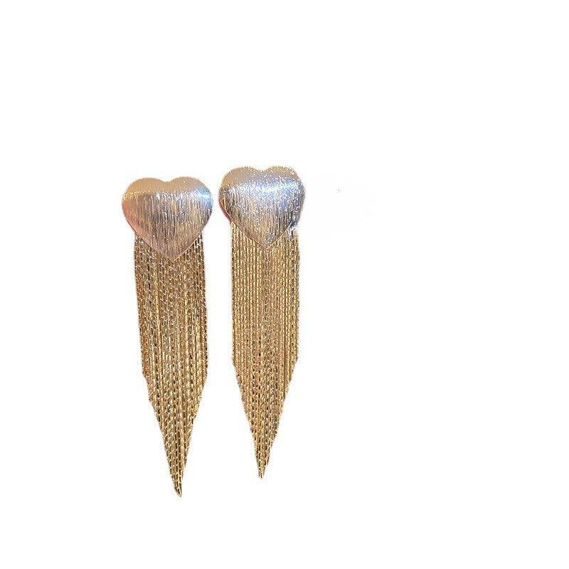 Silver needle heart square metal tassel earrings 687956869389 - COCOMELODY
