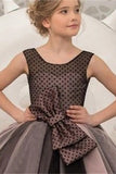 Round Neck Polka Dot Tulle Floor Length Flower Girl Dresses 697737724068