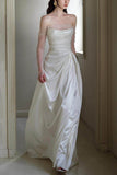 A-Line Sweep-Brush Train Satin Wedding Dress 837164627811 - COCOMELODY