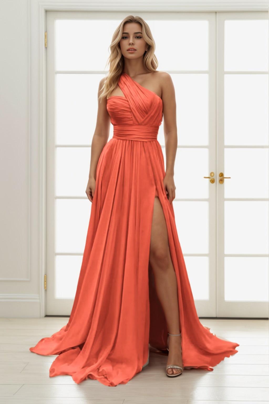 A-Line Sweep-Brush Train Chiffon Prom Dress CS0435 - COCOMELODY