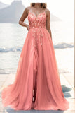 A-line Sweep-Brush Train Tulle Prom Dress CS0402 - COCOMELODY