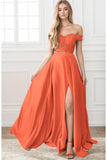 A-Line Sweep-Brush Train Elastic Satin Prom Dress CS0414 - COCOMELODY