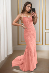 Trumpet-Mermaid Sweep-Brush Train Tulle Prom Dress CS0398 - COCOMELODY