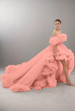 A-Line Court Train Tulle Prom Dress CS0406 - COCOMELODY
