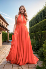 A-Line Sweep-Brush Train Chiffon Prom Dress CS0457 - COCOMELODY