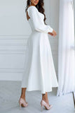 A-Line Tea Length Elastic Cloth Little White Dress 100013 - COCOMELODY