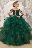 A-Line Off The Shoulder Long Sleeve Tulle Floor Length Flower Girl Dresses 617925271837