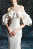 Trumpet-Mermaid Sweep-Brush Train Satin Wedding Dress 738277008321 - COCOMELODY