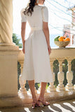 A-Line Tea Length Chiffon Little White Dress 100003 - COCOMELODY