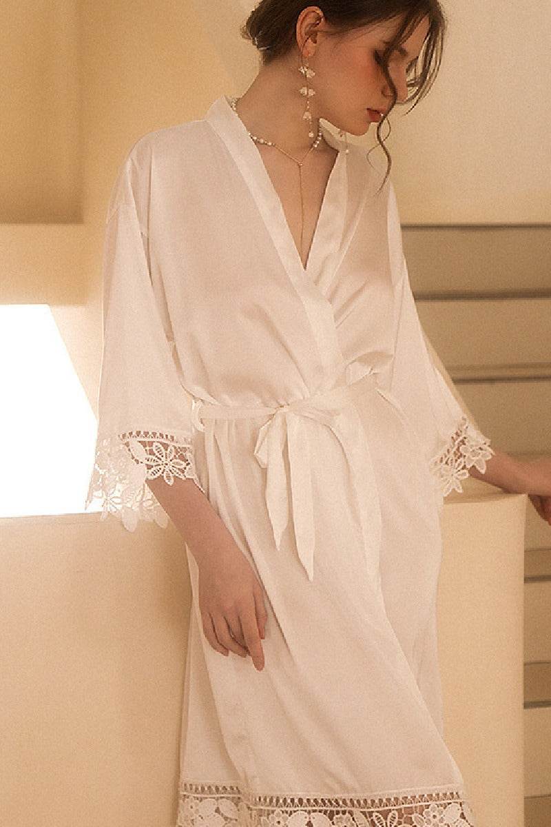 Personalized Bridesmaid Robes Sexy Lace Trim Satin Robes 878048482459 - COCOMELODY