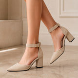 Elegant Suede Pointed Toe Heel Classic Ankle Strap Shoes 1008639682575