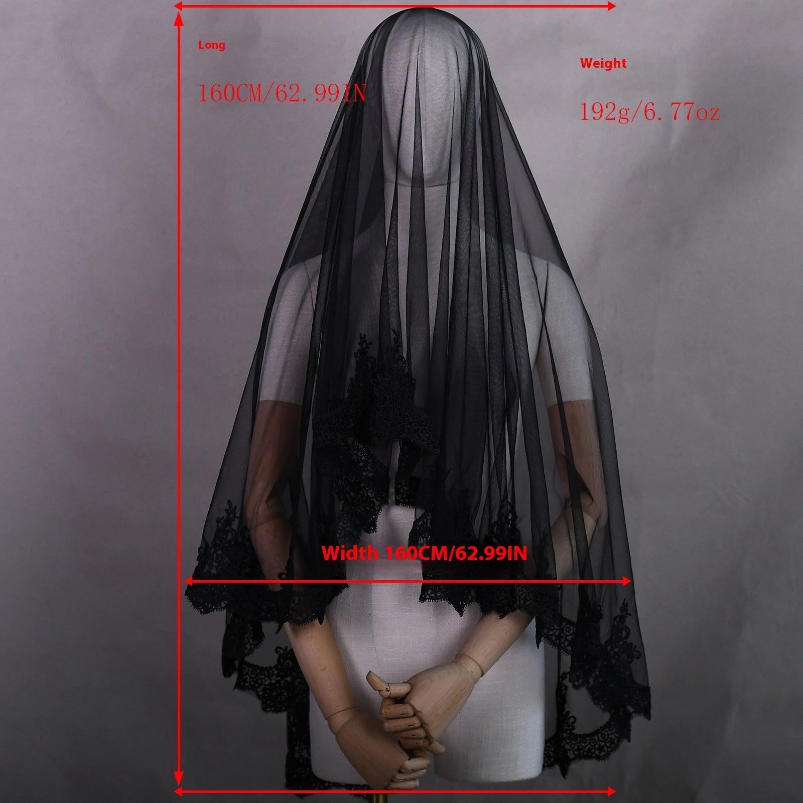 Black Bridal Veil Gothic Lace Hairless Theme Wedding 777789185173 - COCOMELODY