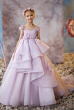 Illusion Tiered Asymmetrical Ruffle Sweep-Brush Train Flower Girl Dresses 673284486583