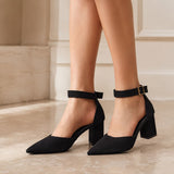 Elegant Suede Pointed Toe Heel Classic Ankle Strap Shoes 1008639682575