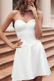 A-Line Mini Satin Little White Dress 4314381478 - COCOMELODY
