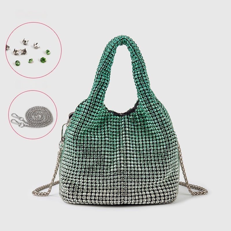 Diamond-encrusted and diamond-filled tote bucket dinner bag 819045946412 - COCOMELODY