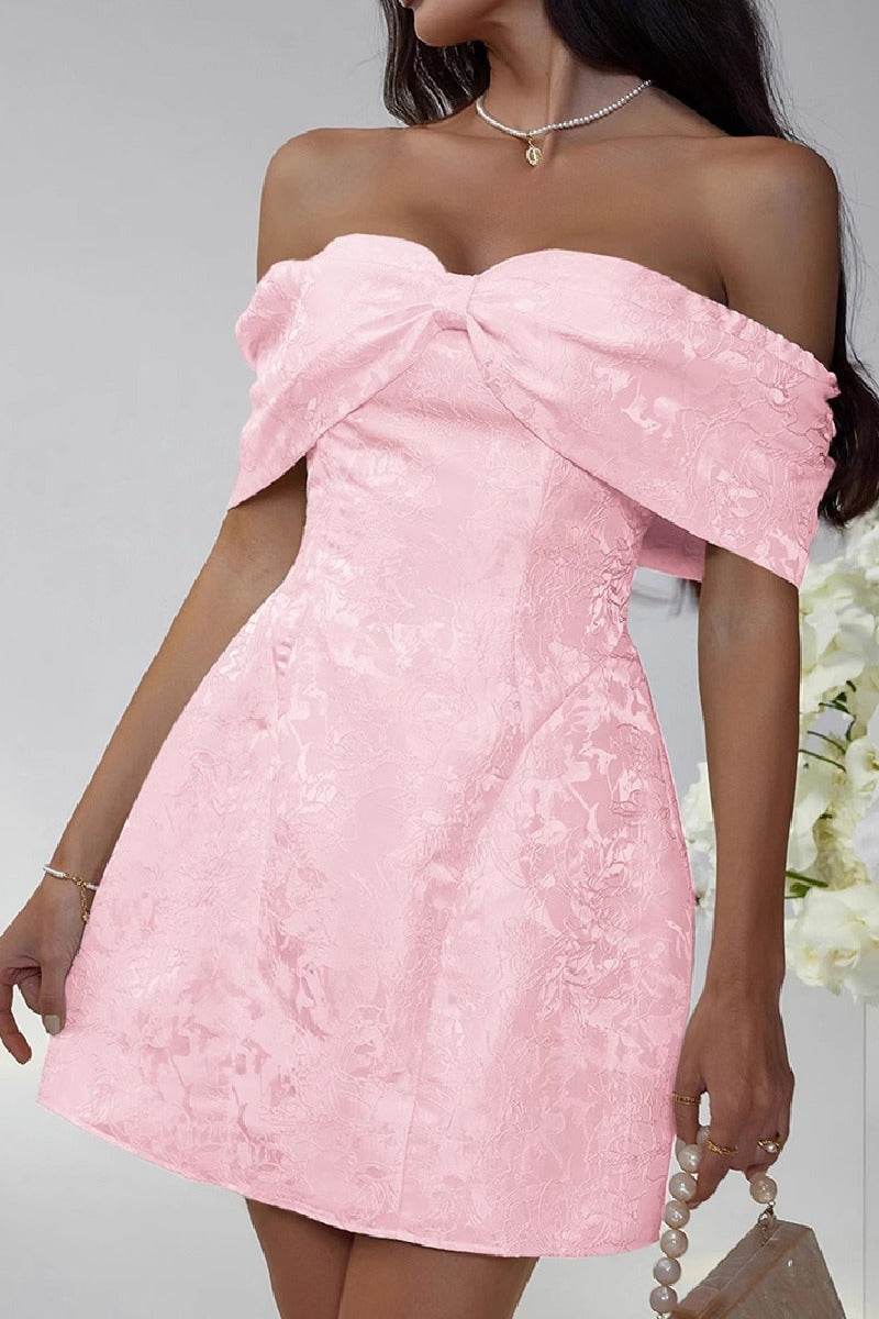 A-Line Mini Jacquard Satin Dress 911548528871 - COCOMELODY