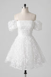 A-Line Short-Mini Lace Organza Little White Dress 100040